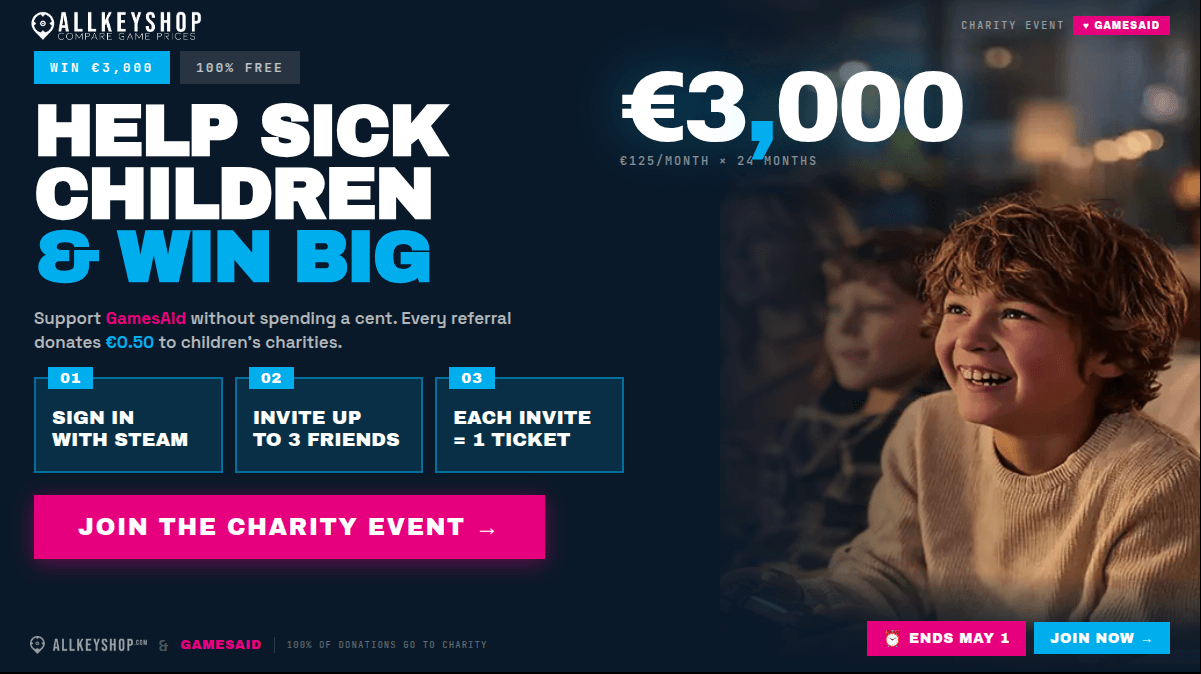 Join the AllKeyShop Charity Event for GamesAid