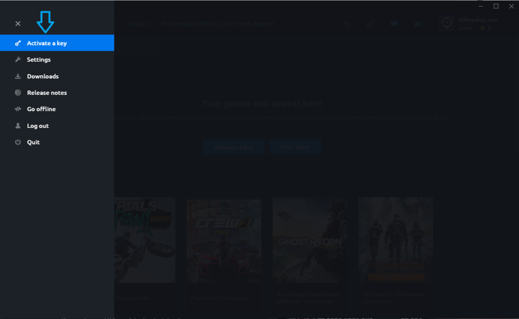 Uplay Activate Key Menu