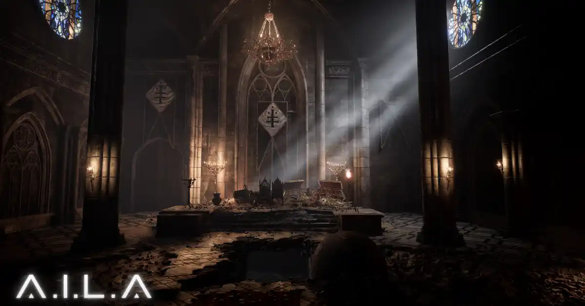 Gameplay screenshot of A.I.L.A featuring a medieval horror scenario created by the AI