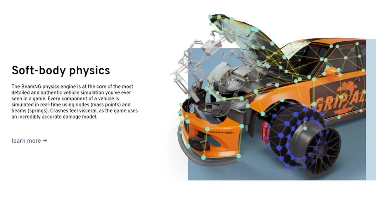 Detailed vehicle chassis telemetry overlay inside BeamNG.drive physics simulator.