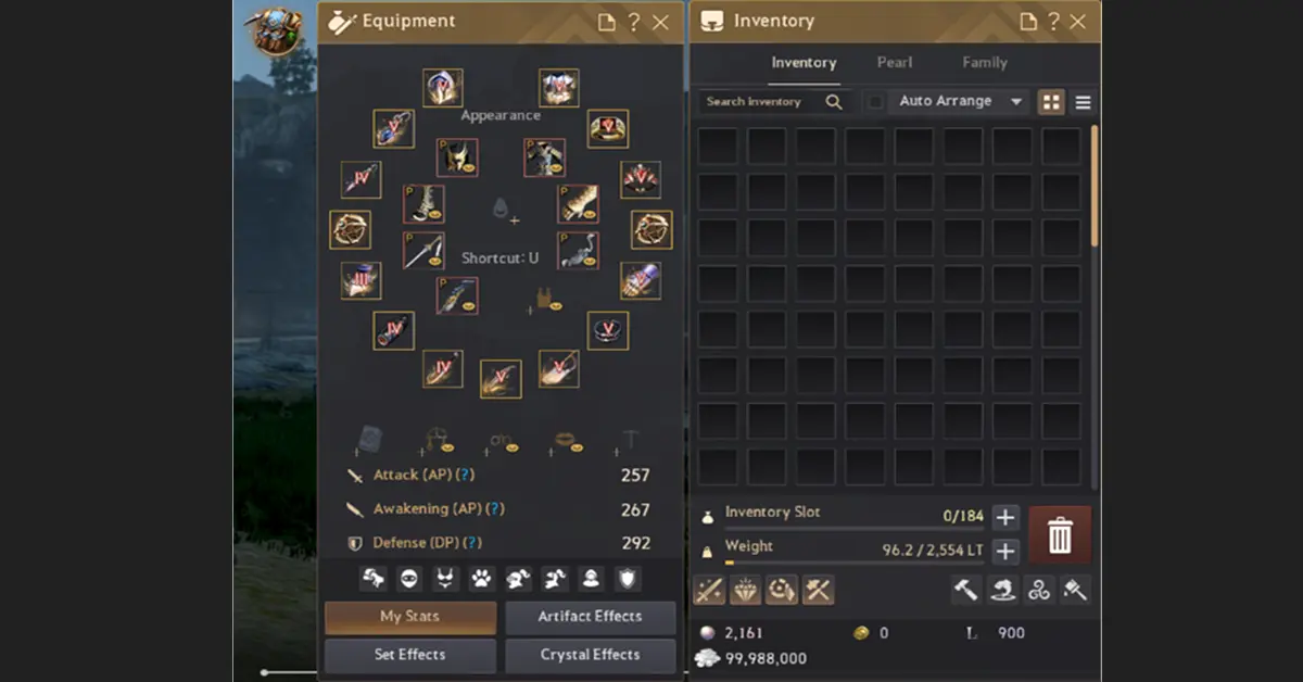 The in-game Pearl Shop and inventory interface in Black Desert