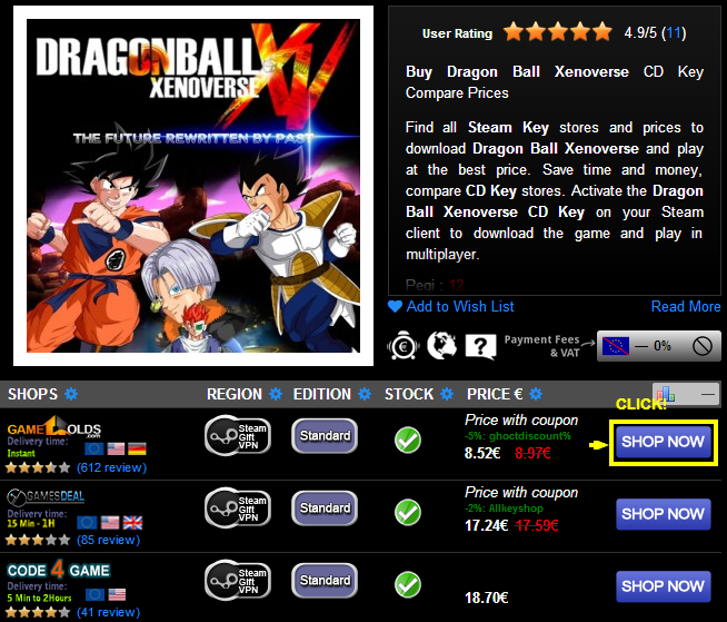 Buy Dragon Ball Xenoverse CD KEY Compare Prices