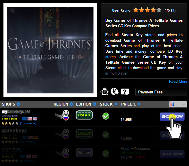 Buy Game of Thrones A Telltale Games Series CD KEY Compare Prices