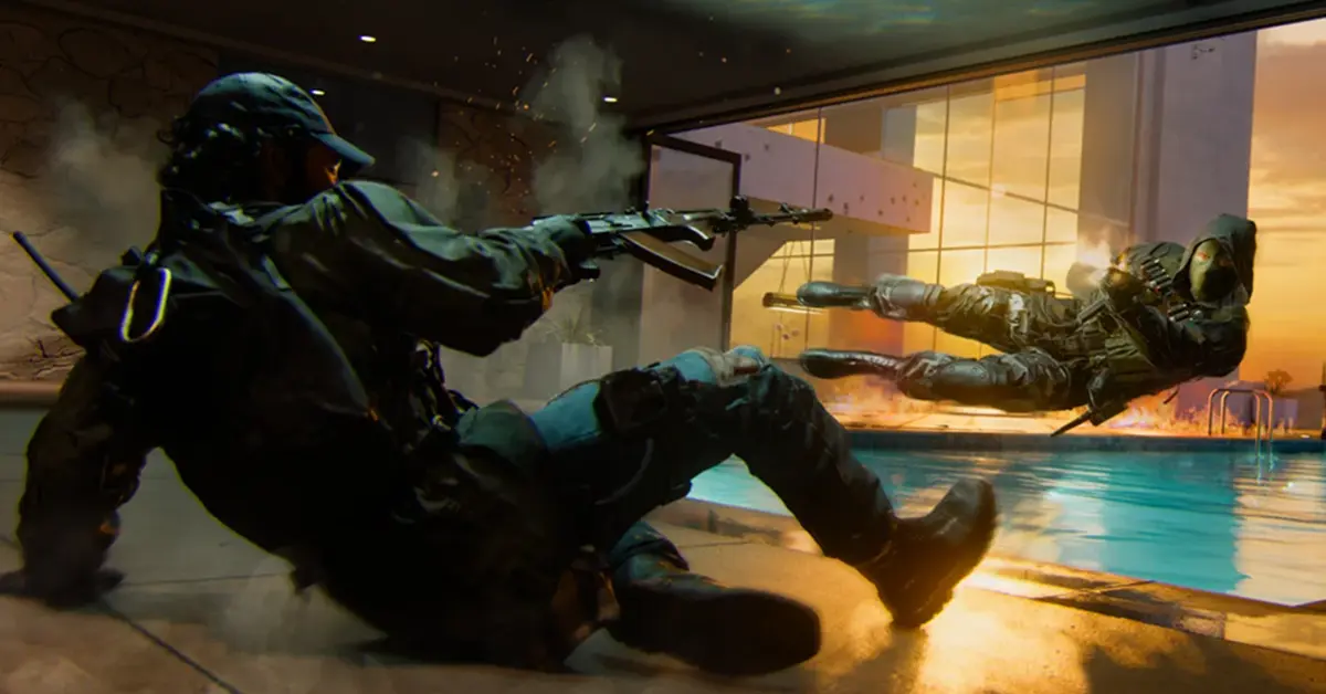 Player performing an omnimovement leap through a window in Black Ops 6 multiplayer
