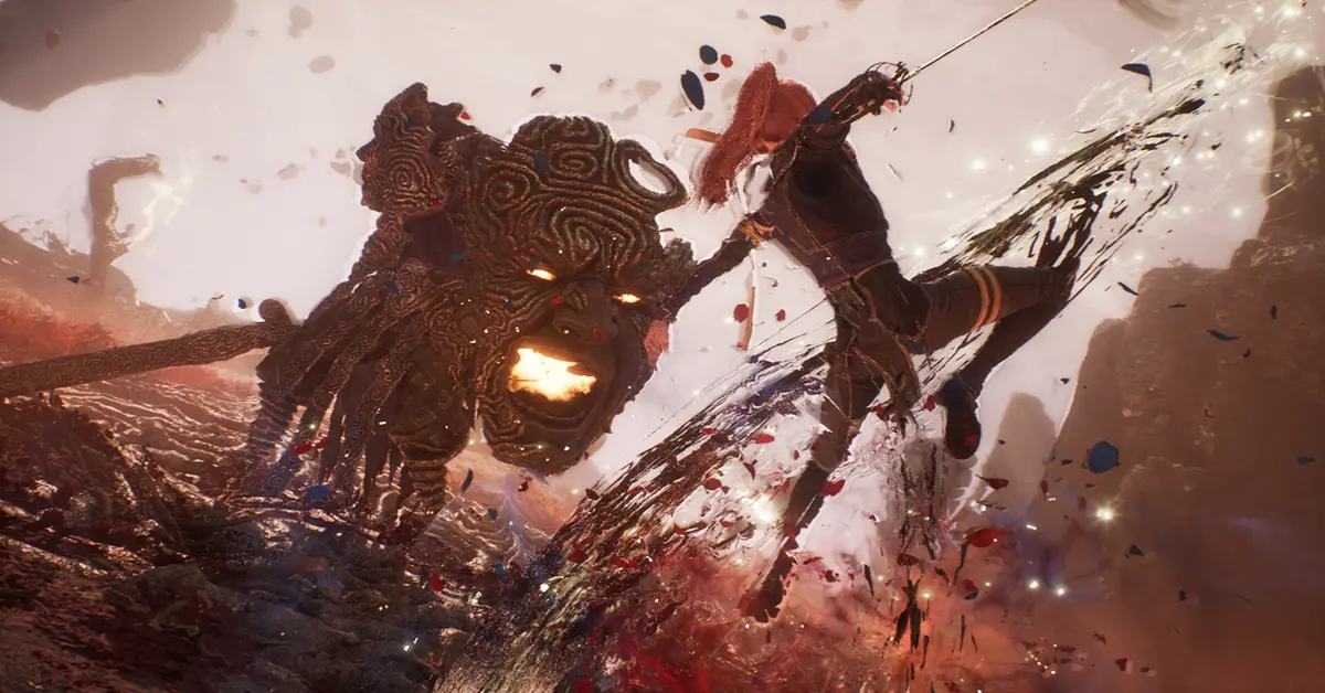 A dynamic real-time battle sequence in Expedition 33 showing characters dodging attacks