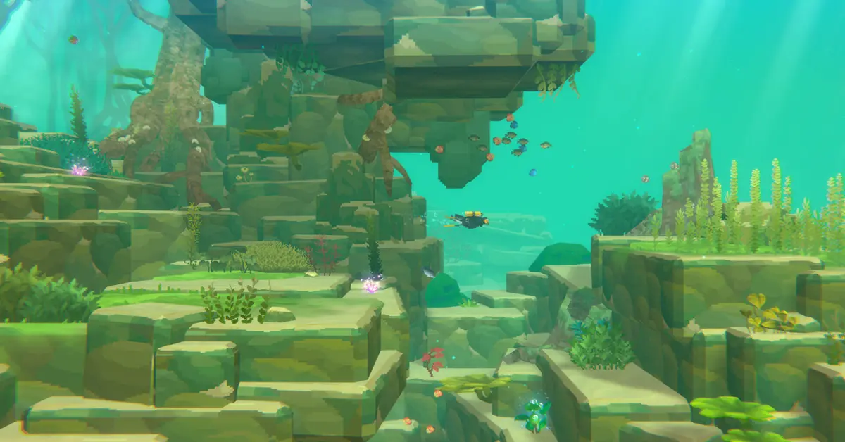 Dave the Diver exploring the new freshwater ecosystem in the Utara village Jungle DLC