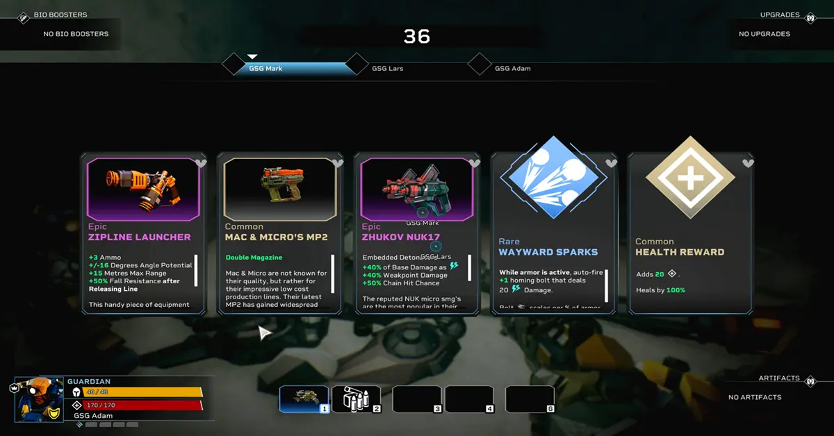 A detailed look at the new class loadout UI and weapon selection screens in Deep Rock Galactic Rogue Core