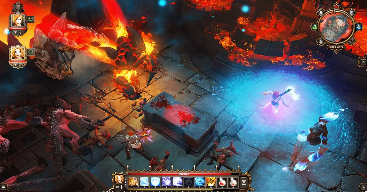 Turn-based tactical combat in Divinity Original Sin Enhanced Edition showing dynamic elemental magic effects.