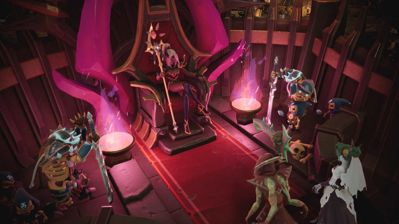 Dungeons 4 Thalya on the throne surrounded by her minions
