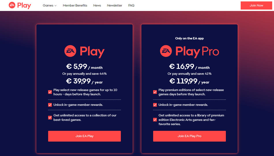 EA Play Standard and Pro, the new prices