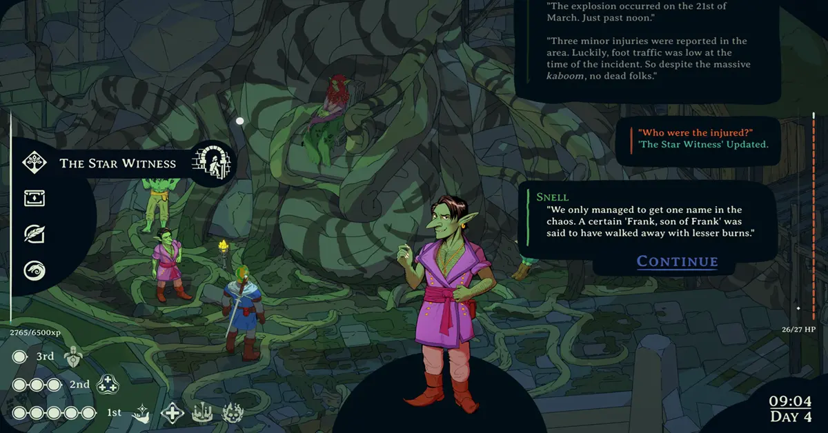 The player character and their goblin sidekick engaging in a tense dialogue sequence in Esoteric Ebb.