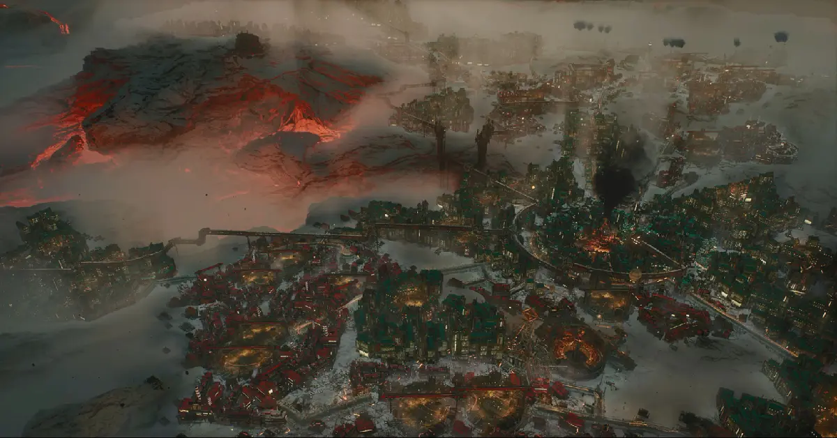 Frostpunk 2 Breach of Trust new volcano city overview