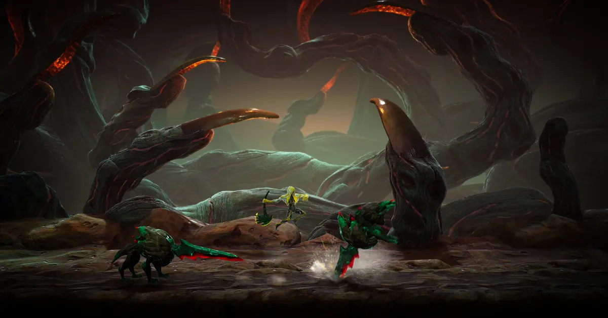 Gameplay screenshot of Grime II showing the player character summoning a stone-like mold to attack a boss.