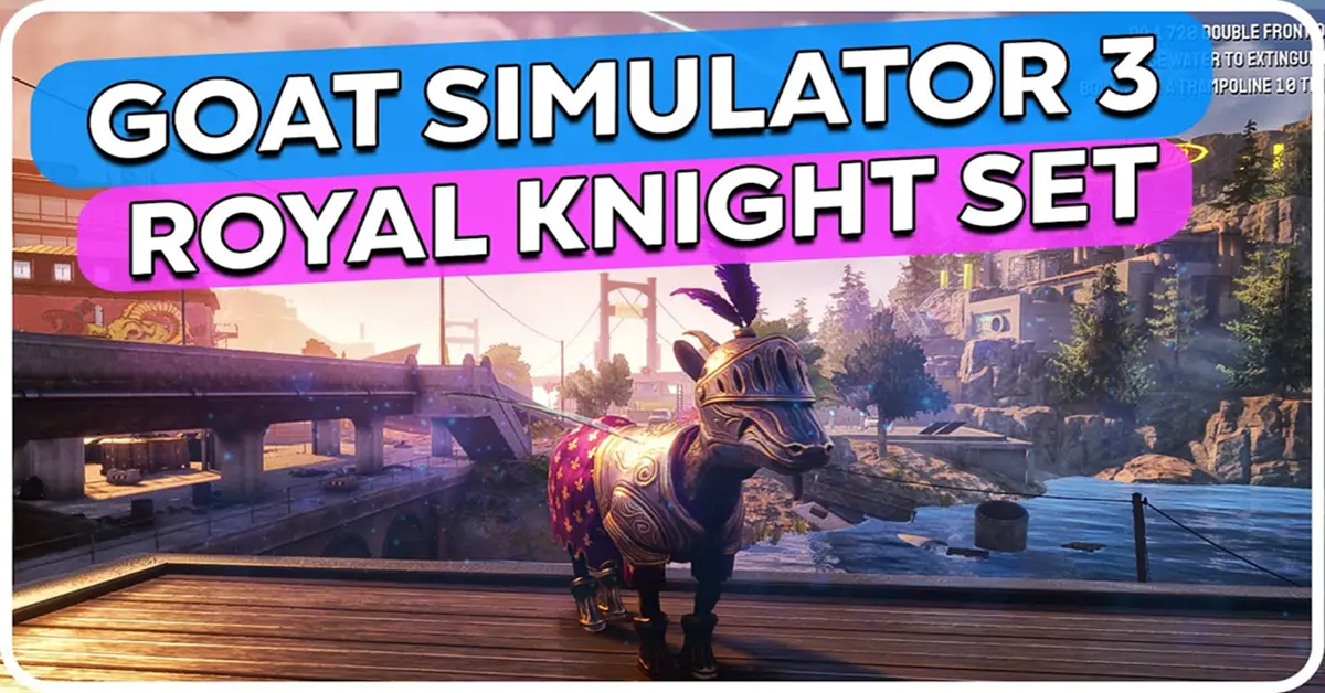 A goat dressed as a knight ramming into a gas station in Goat Simulator 3