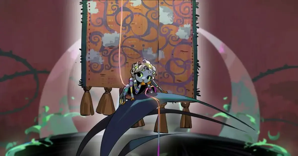 A screenshot of the new character artwork for Arachne in Hades II.