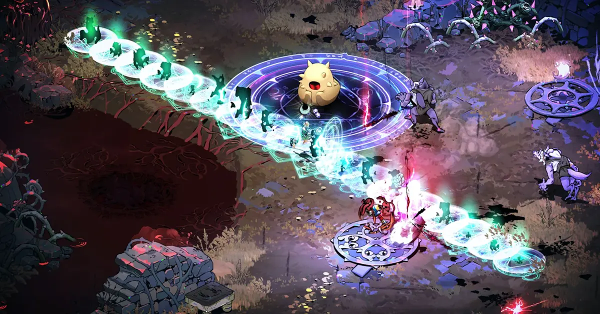 Combat gameplay in Hades II showing Melinoë using a lunar ability