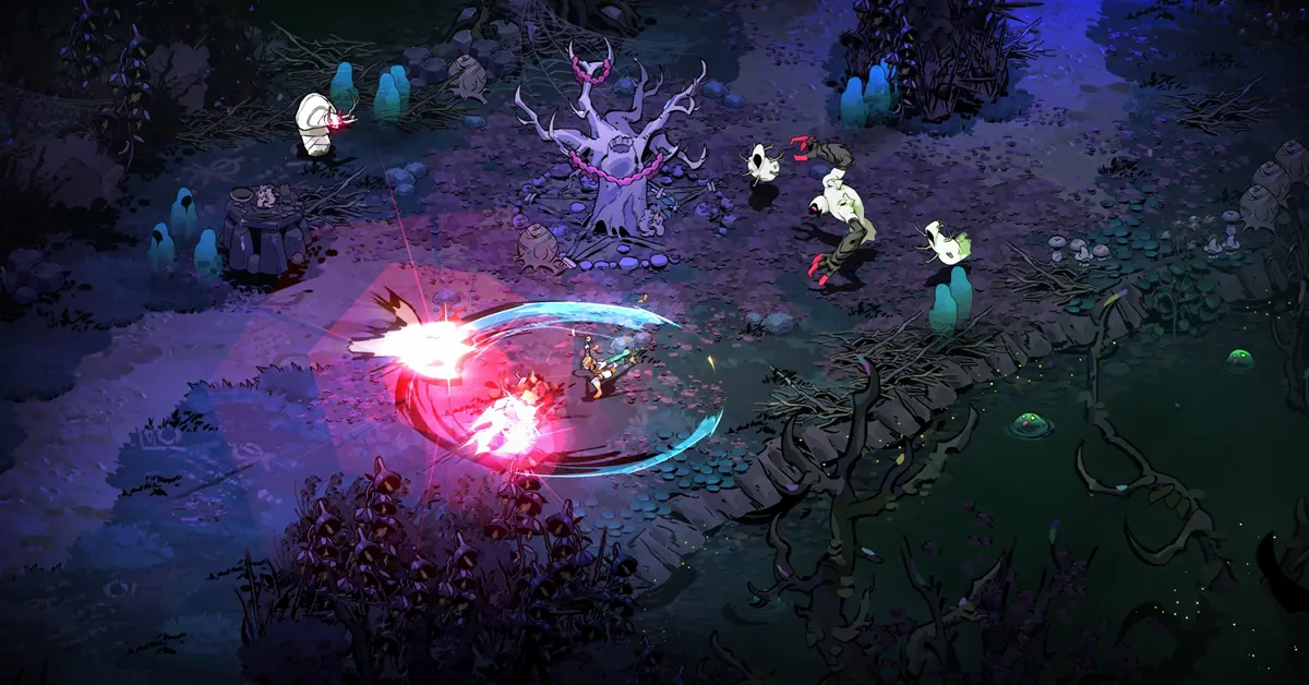  Melinoë wielding her staff and sickle in Hades II console version.