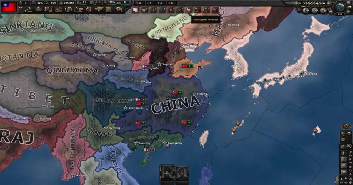 Tactical map view of the Pacific Theater in Hearts of Iron IV No Compromise No Surrender