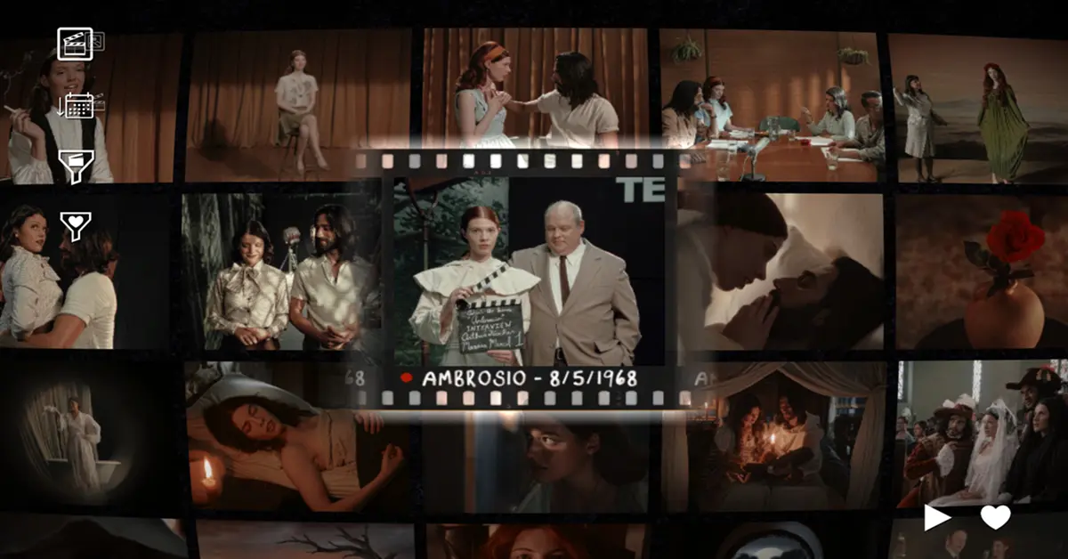 Immortality game footage showing actress Marissa Marcel in various film roles.