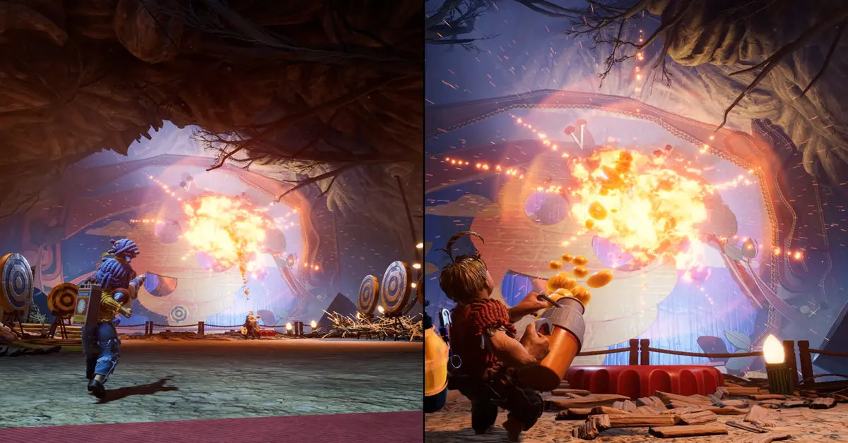 Cody and May from It Takes Two navigating a puzzle environment side-by-side.