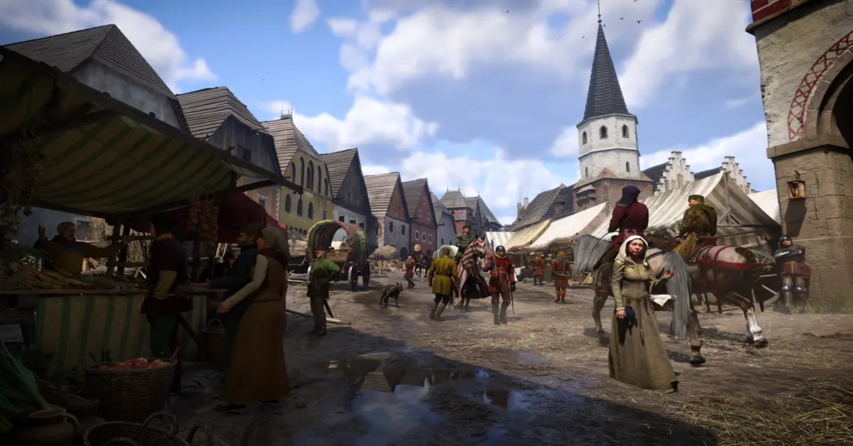 A detailed look at the bustling medieval city markets and authentic NPCs in Kingdom Come Deliverance 2 A detailed look at the bustling medieval city markets and authentic NPCs in Kingdom Come Deliverance 2