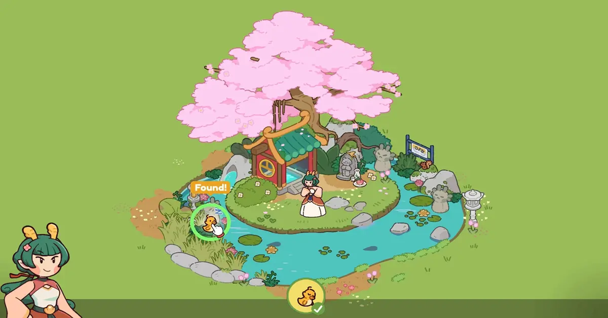 Ducky searching through a highly detailed and interactive hand-drawn market in Lost and Found Co.