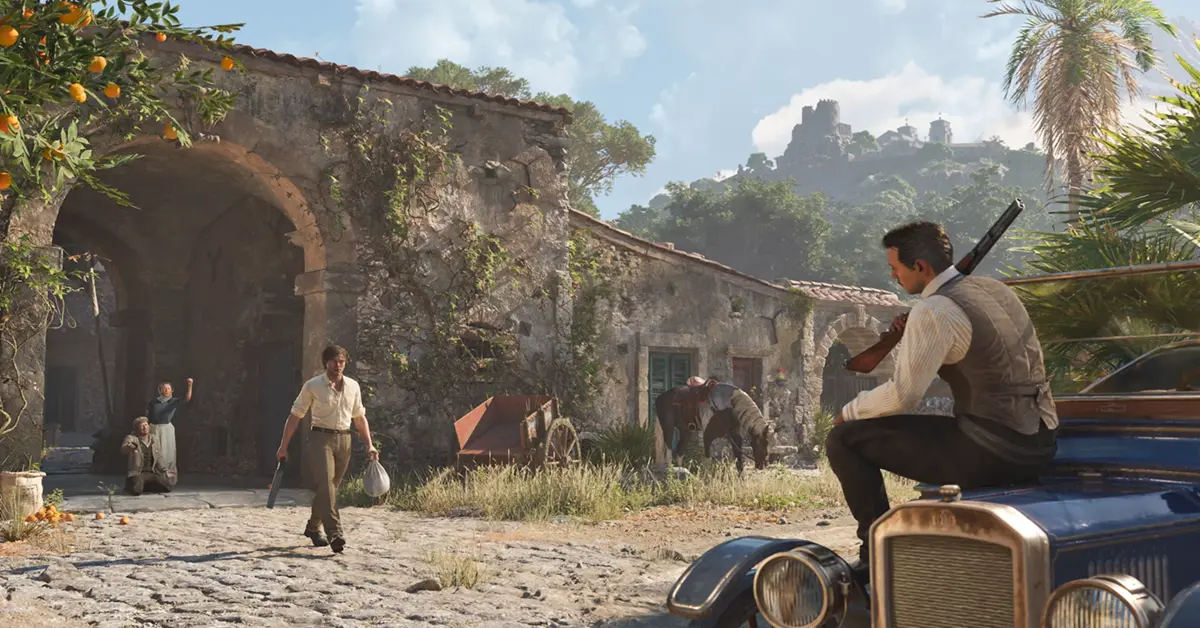 Tommy Angelo and Vito Scaletta from the Mafia Trilogy alongside a 1900s Sicilian landscape from The Old Country