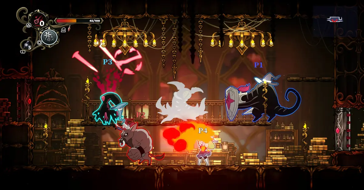 Never Grave multiplayer combat showcasing four players fighting monsters in a dungeon