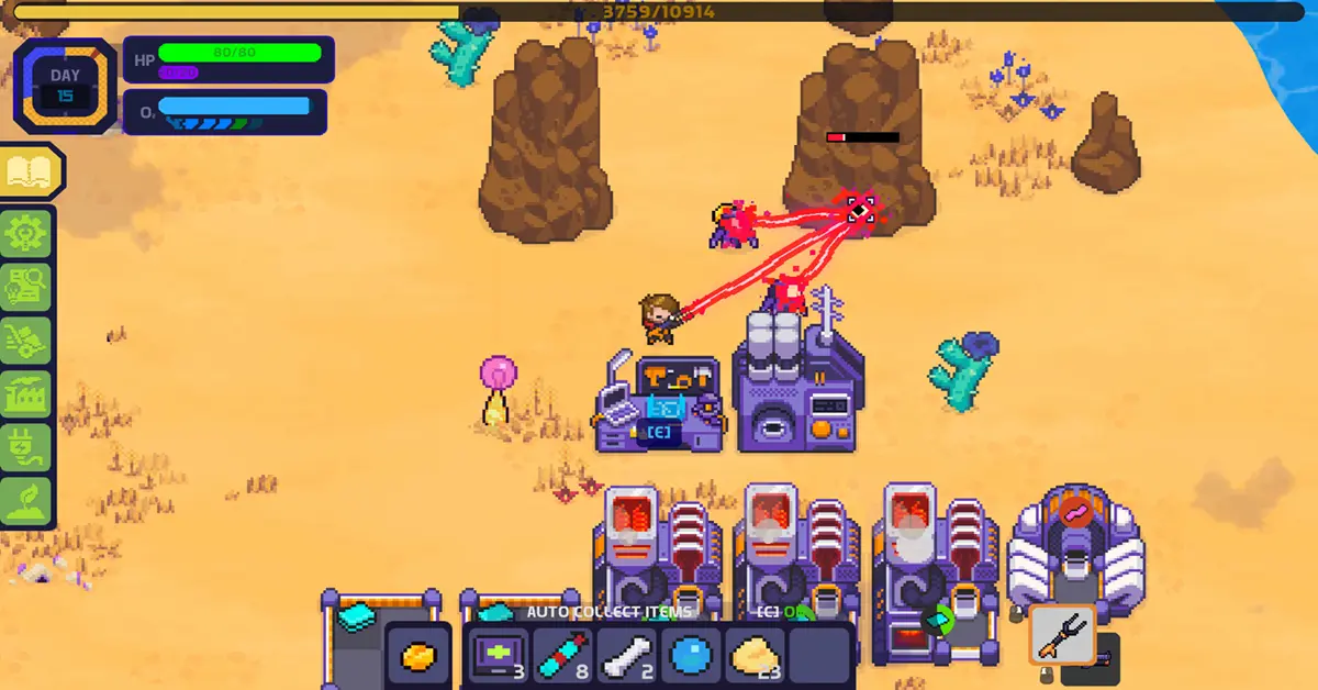 A detailed view of the 2D base-building and resource management elements in Nova Lands.