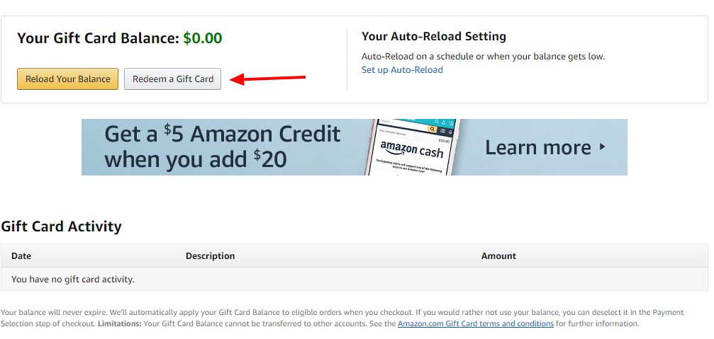 Amazon redeem gift card