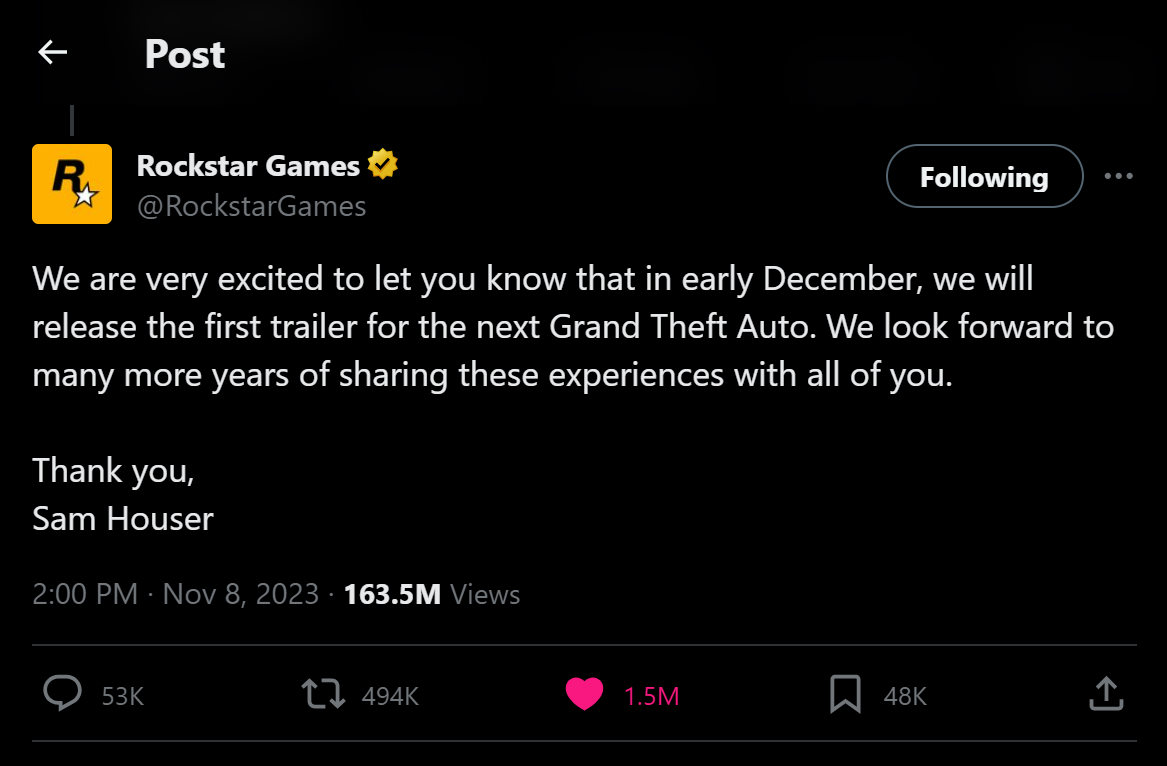 Rockstar official tweet of the 25th anniversary