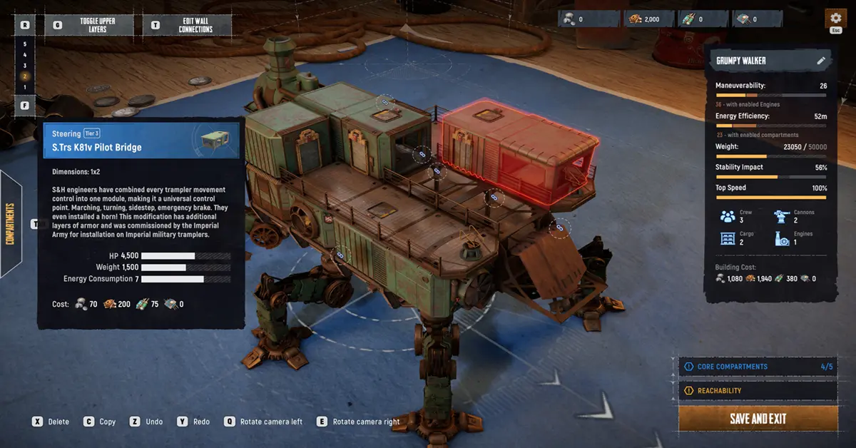 Interior cockpit perspective of a player piloting a Trampler mech in SAND