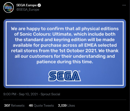 SEGA Europe Twitter