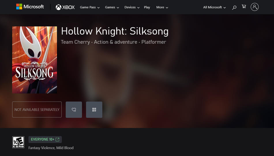 Hollow Knight Silksong Microsoft store