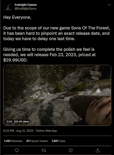 Sons of the Forest has been delayed