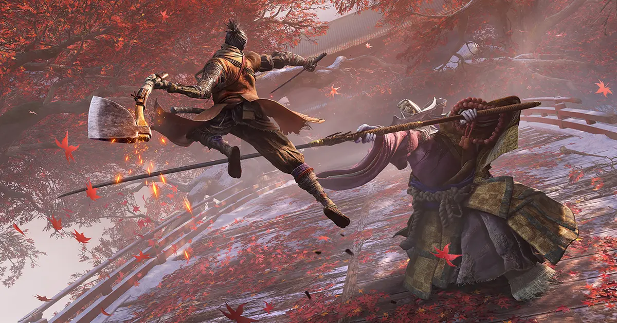 Wolf performing a perfect deflection against a boss in Sekiro