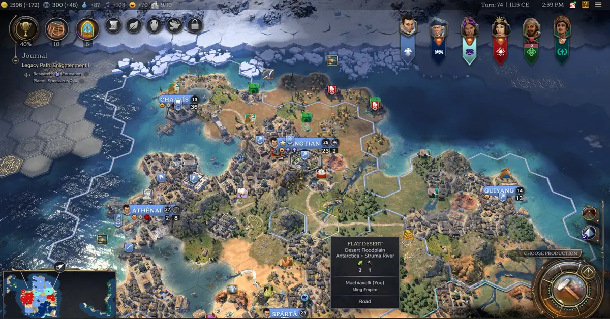 Civilization VII leaders and empire building map interface