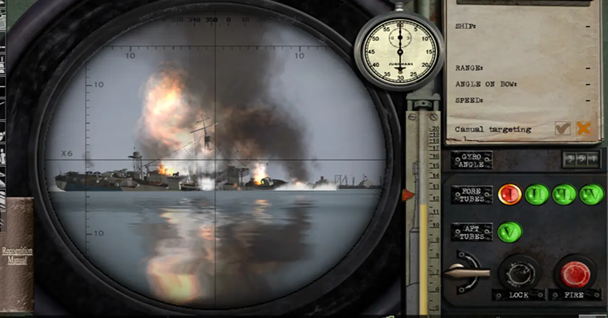 Silent Hunter 3 GWX mod gameplay showing advanced periscope targeting