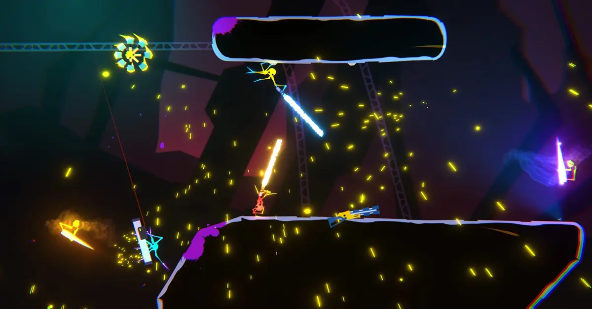A spider swinging through a hazard-filled map in SpiderHeck.
