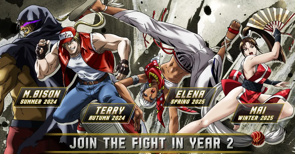 Street Fighter 6 Year 2 Character Pass featuring Terry, Mai, M. Bison, and Elena