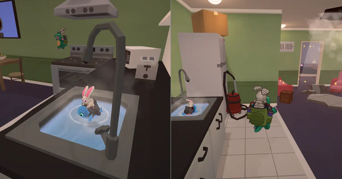 Split-screen co-op requires coordination between Teeto's absorption abilities and Nory's gadgets.