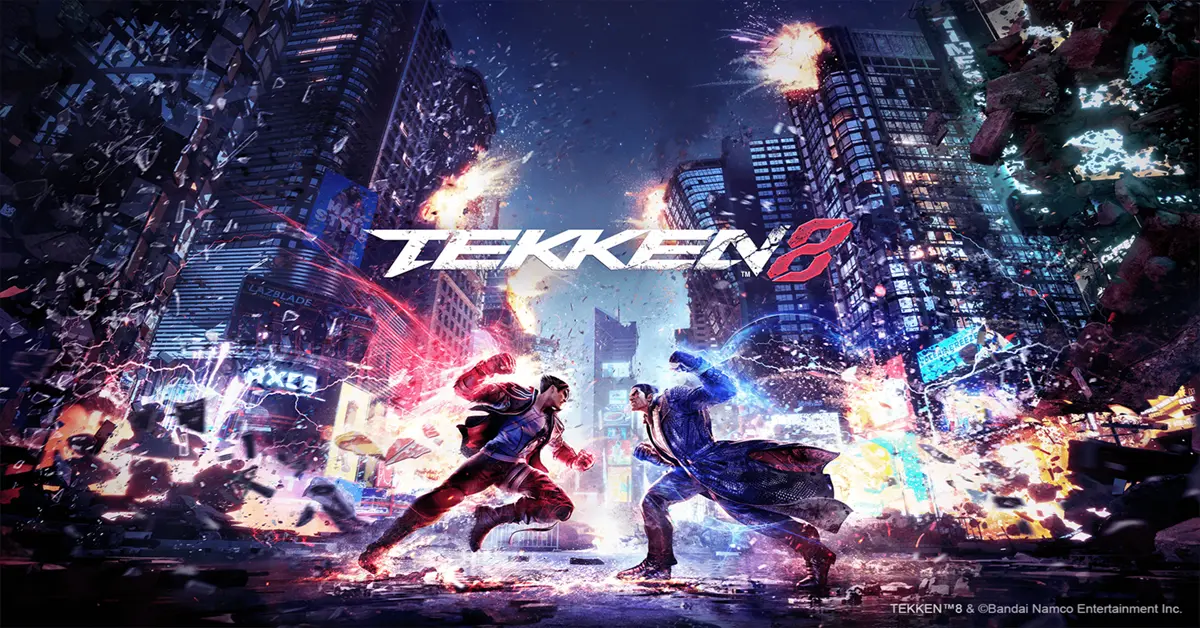 Jin Kazama and Kazuya Mishima facing off in the Tekken 8 character select screen.