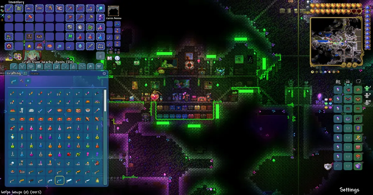 Terraria 1.4.5 new tabular crafting interface and inventory management screenshot