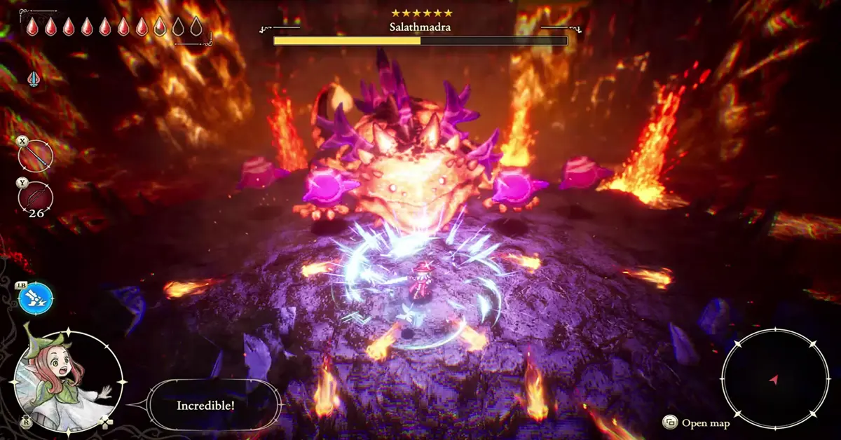 Elliot fighting a boss in HD-2D style