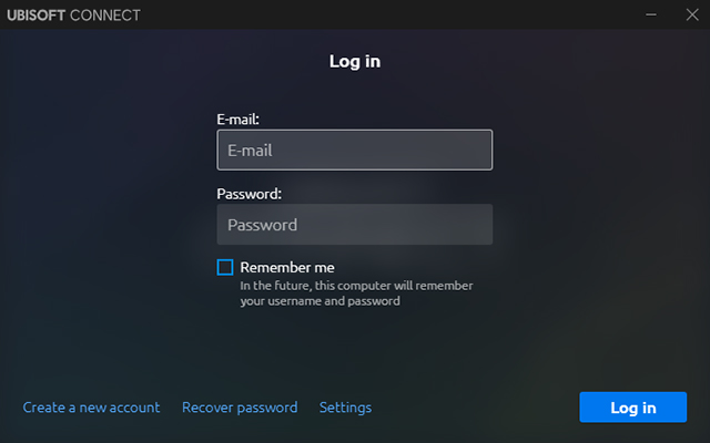 Ubisoft Connect Client Login Screen