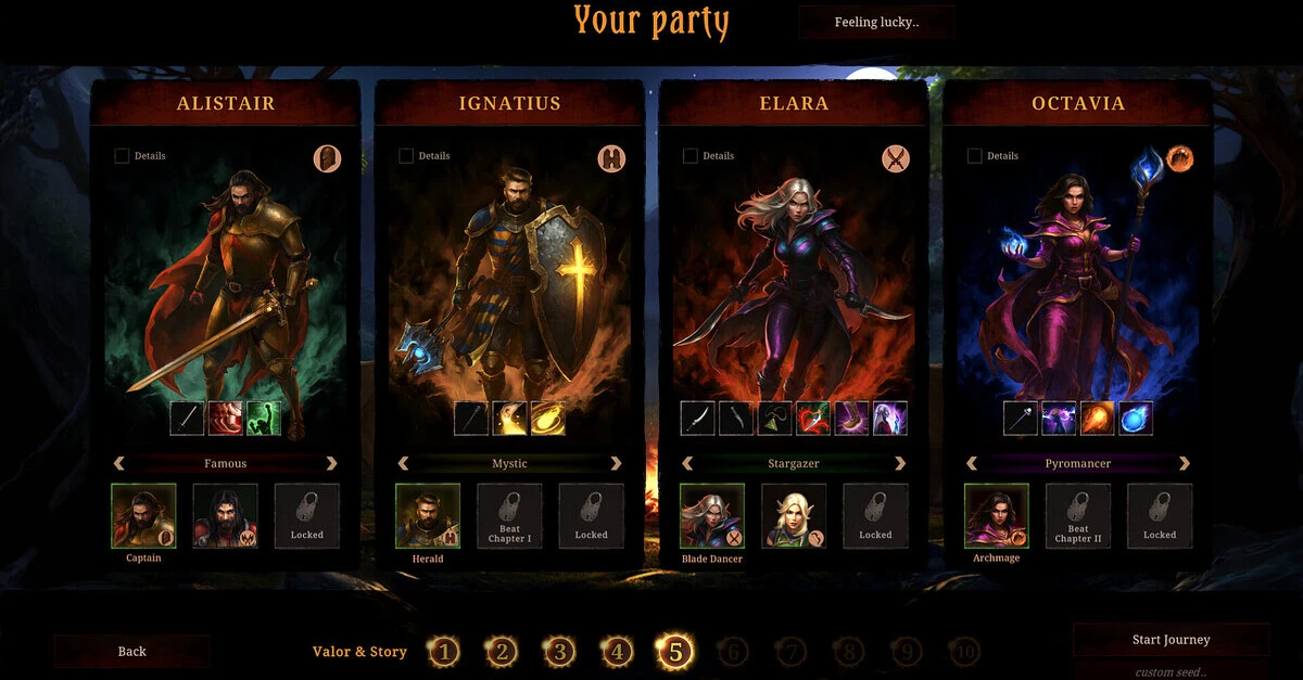 Pick your characters, create your party and build them strong enough through your run to face any foes.