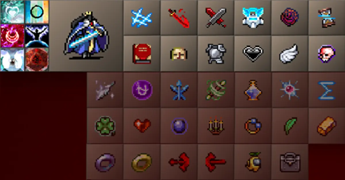 Vampire Survivors late-game evolution character build.