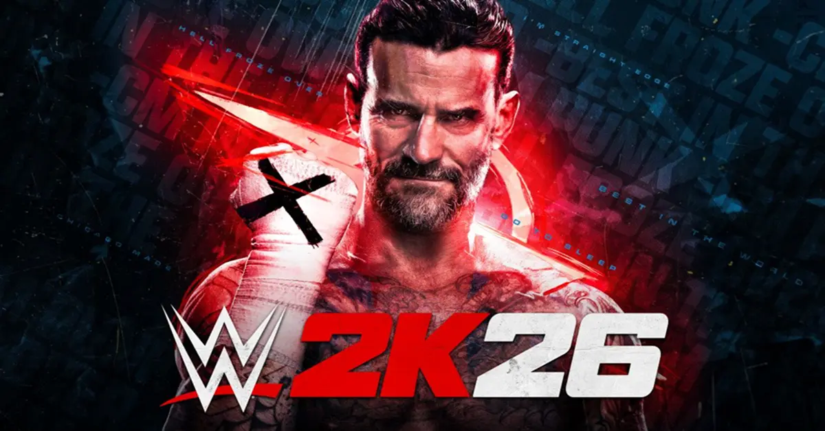 CM Punk preparing to enter the ring under bright stadium lights in WWE 2K26