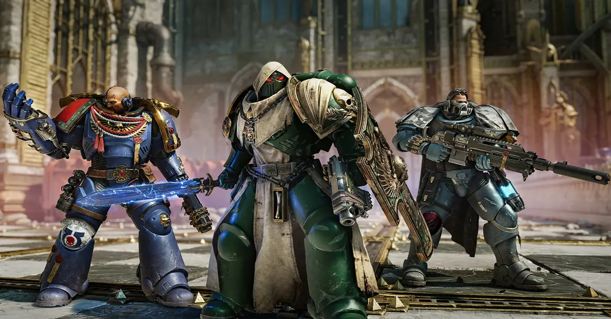 A three-player Space Marine squad holding the line against alien forces
