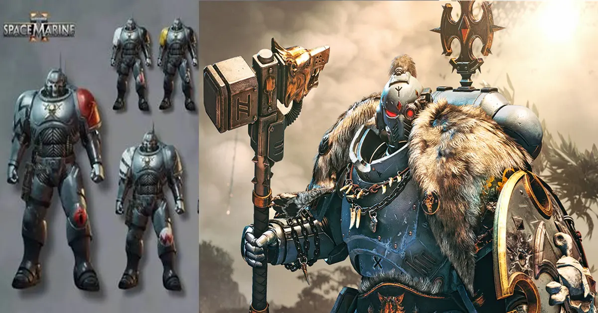 Comparison of base game Space Marine armor vs Season Pass 3 Space Wolves cosmetics